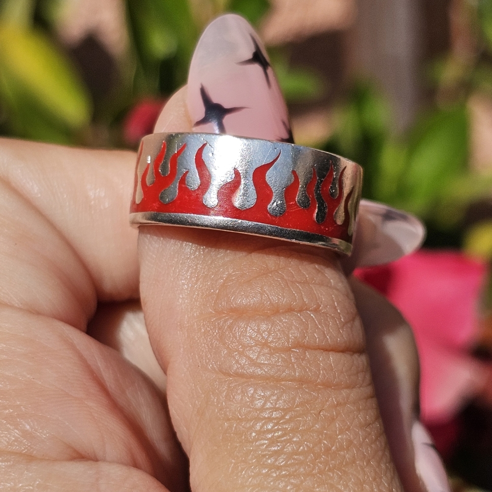 Y2K Red Flames Sterling Band